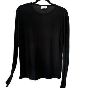 St. John Long Sleeve Top Women Large Black Ribbed Viscose Stretch Crew Neck